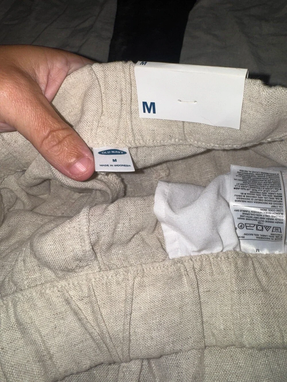 Old Navy Medium Beige Linen Rayon Pants Elastic Waist Drawstring